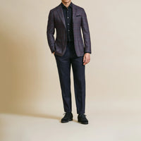 Sport Coat - Loro Piana Mauve Wool-Silk Glen Basket weave with Mixed Blue Check 9095 OMJ Clothing