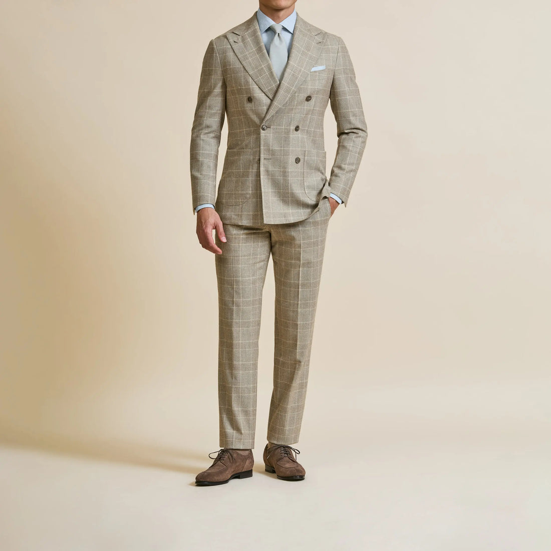 Suit - Taupe s130 Wool Faux Uni with Tonal Windowpane 5917 OMJ Clothing