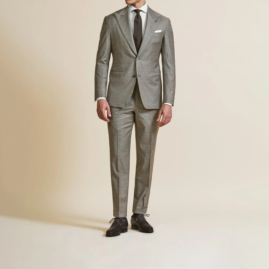 Suit - Loro Piana Dark Taupe Stretch Wool with Micro-Check 5923 OMJ Clothing