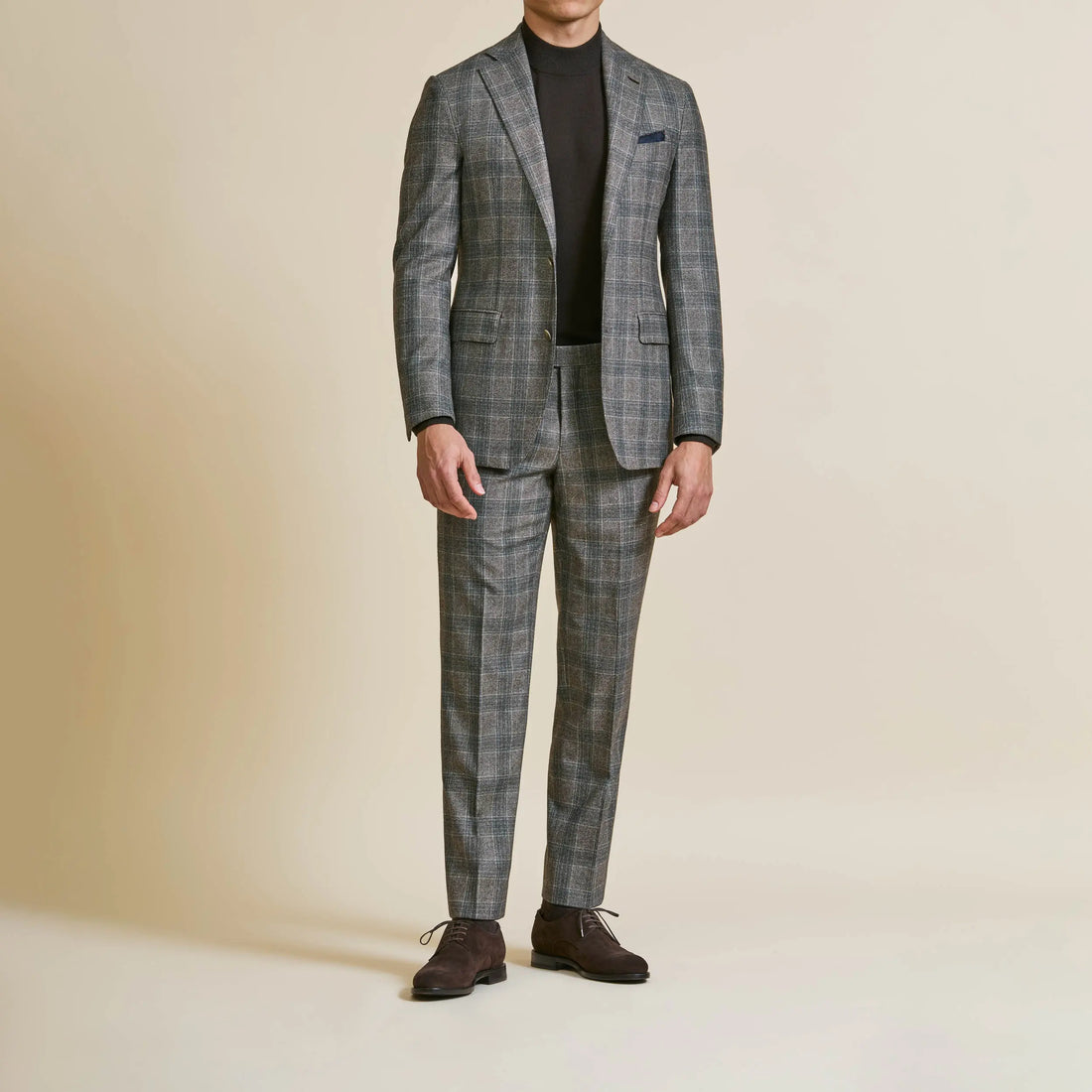Suit - Chocolate Brown-Petrol Wool-Cashmere Glencheck 5925 OMJ Clothing