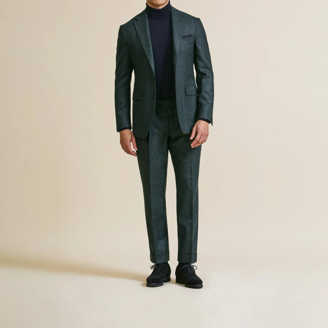 Suit - Loro Piana Bottle Green Natural Stretch s120 Wool Micro-Houndstooth 5929 OMJ Clothing