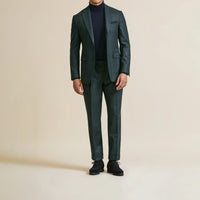 Suit - Loro Piana Bottle Green Natural Stretch s120 Wool Micro-Houndstooth 5929 OMJ Clothing