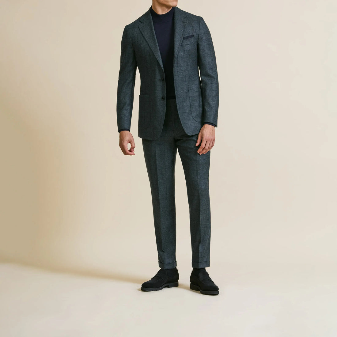 Suit - Loro Piana Bottle Green Natural Stretch s120 Wool Glencheck 5930 OMJ Clothing