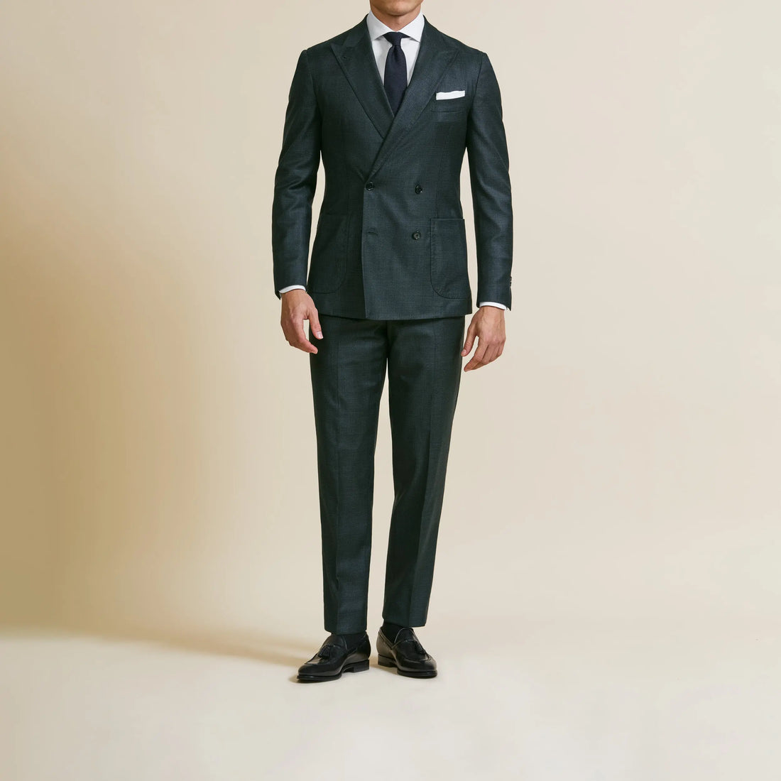 Suit - Loro Piana Dark Green Wool Glencheck with Blue Overcheck 5931 OMJ Clothing