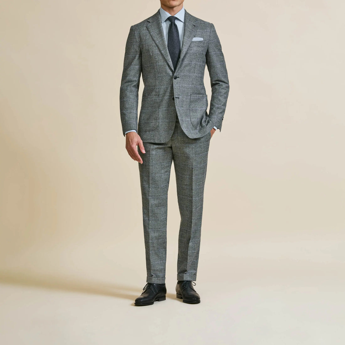 Suit - Loro Piana Black-White Wool Cashmere Glencheck with Cobalt Blue Windowpane 5934 OMJ Clothing
