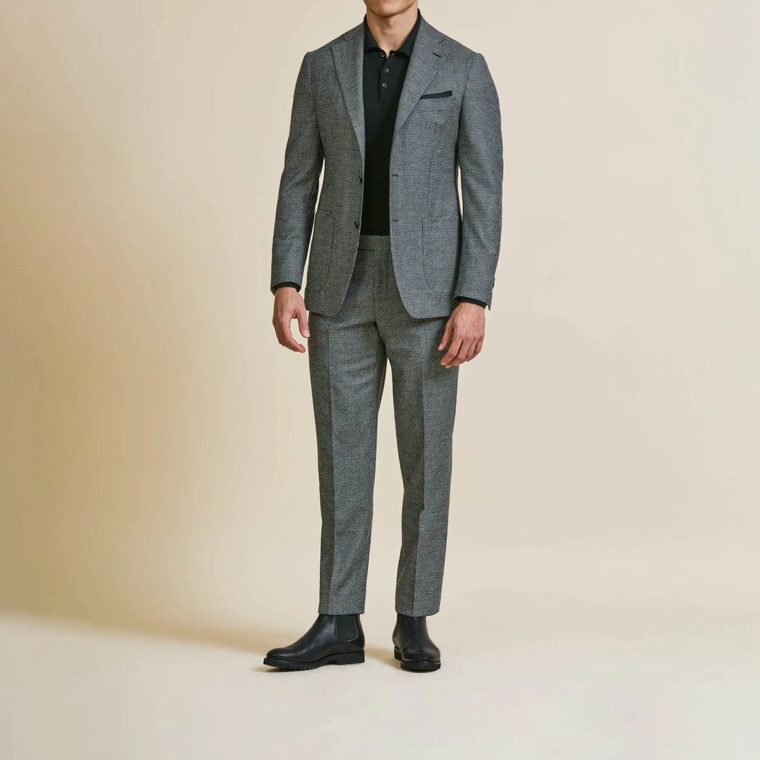 Suit - Loro Piana Black-White Wool Cashmere Micro-Houndstooth 5938 OMJ Clothing