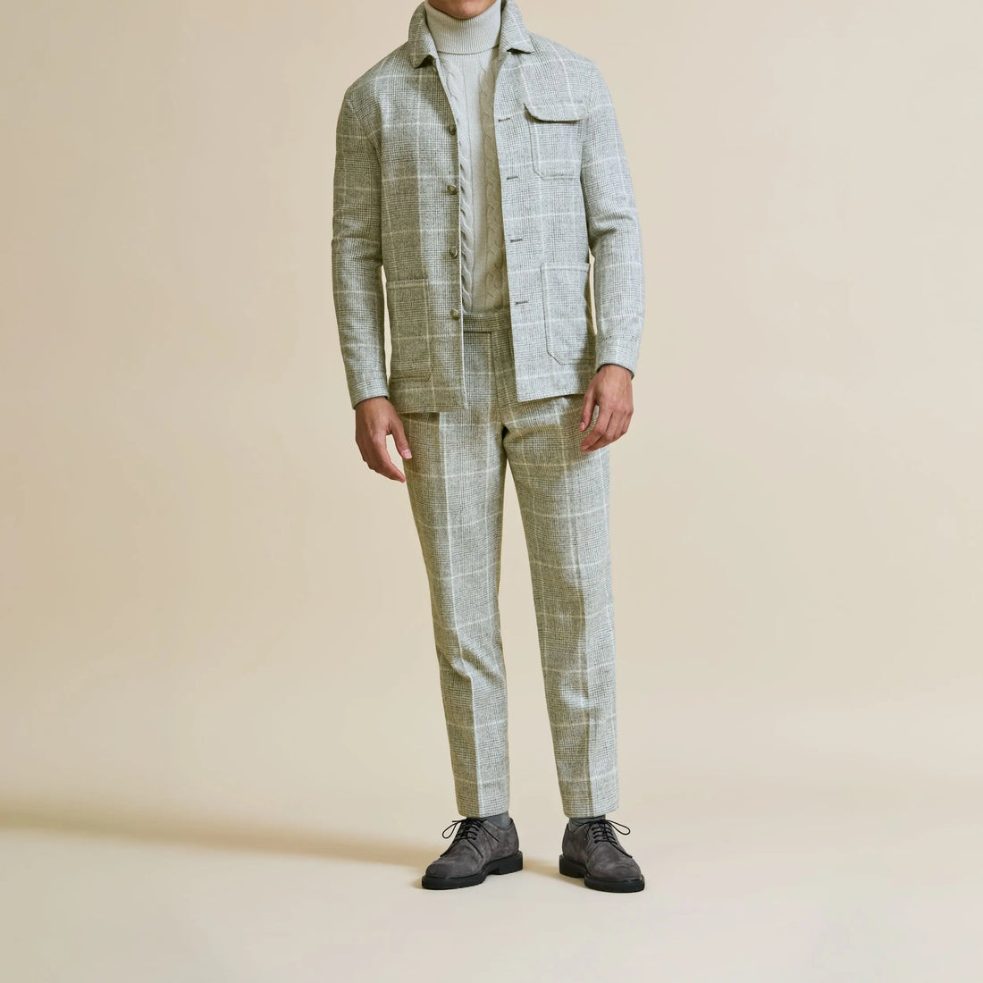 Suit - Light Grey Alpaca Wool Blend Glencheck with White Windowpane 5941 OMJ Clothing