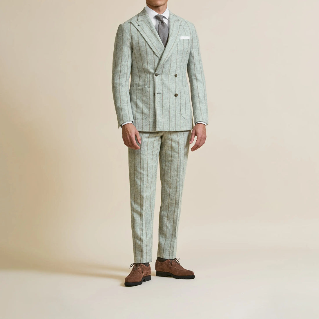 Suit - Stone Grey Alpaca Wool Blend with Cinnamon Stripe 5943 OMJ Clothing