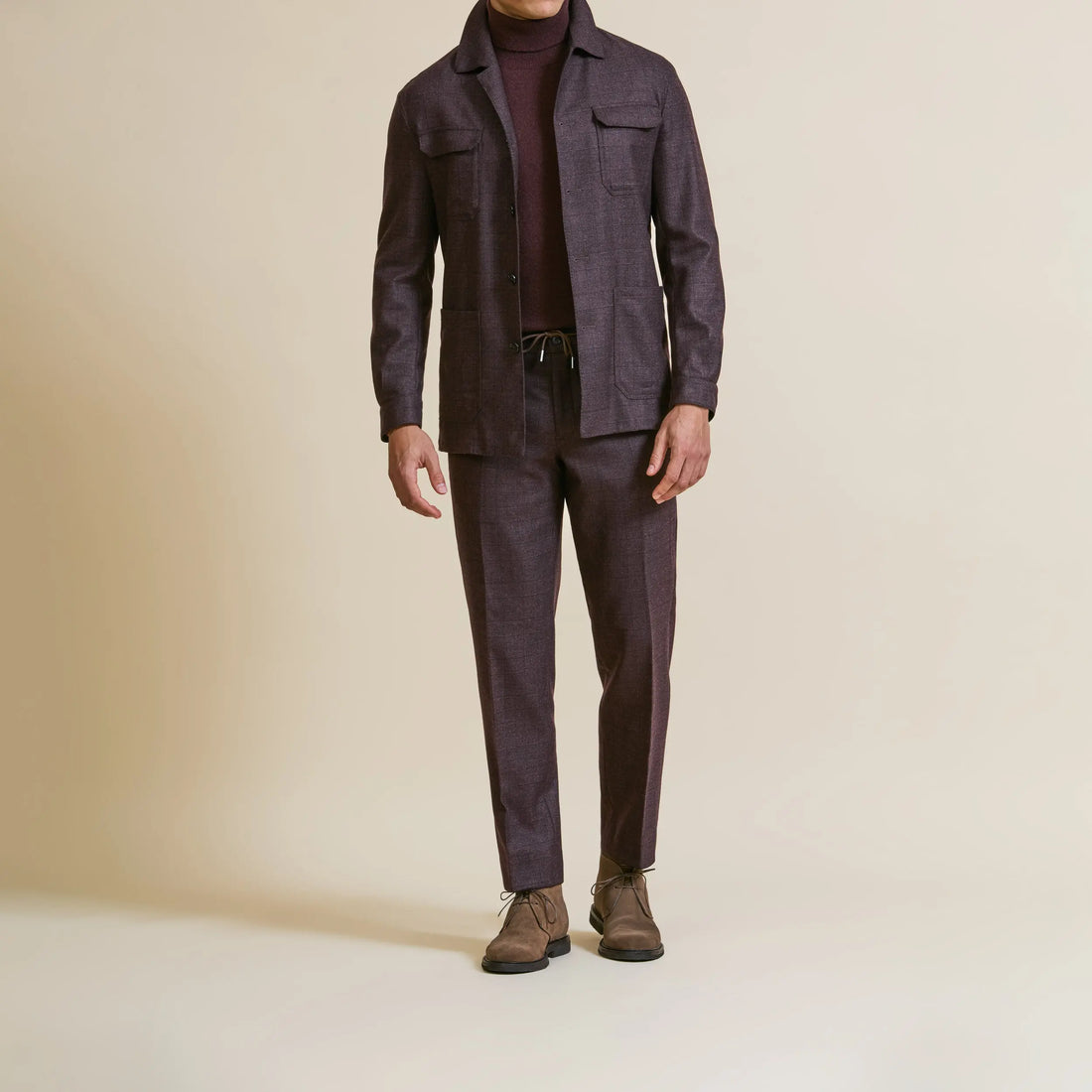 Suit - Loro Piana Merlot Natural Stretch s120 Wool Glencheck 5945 OMJ Clothing