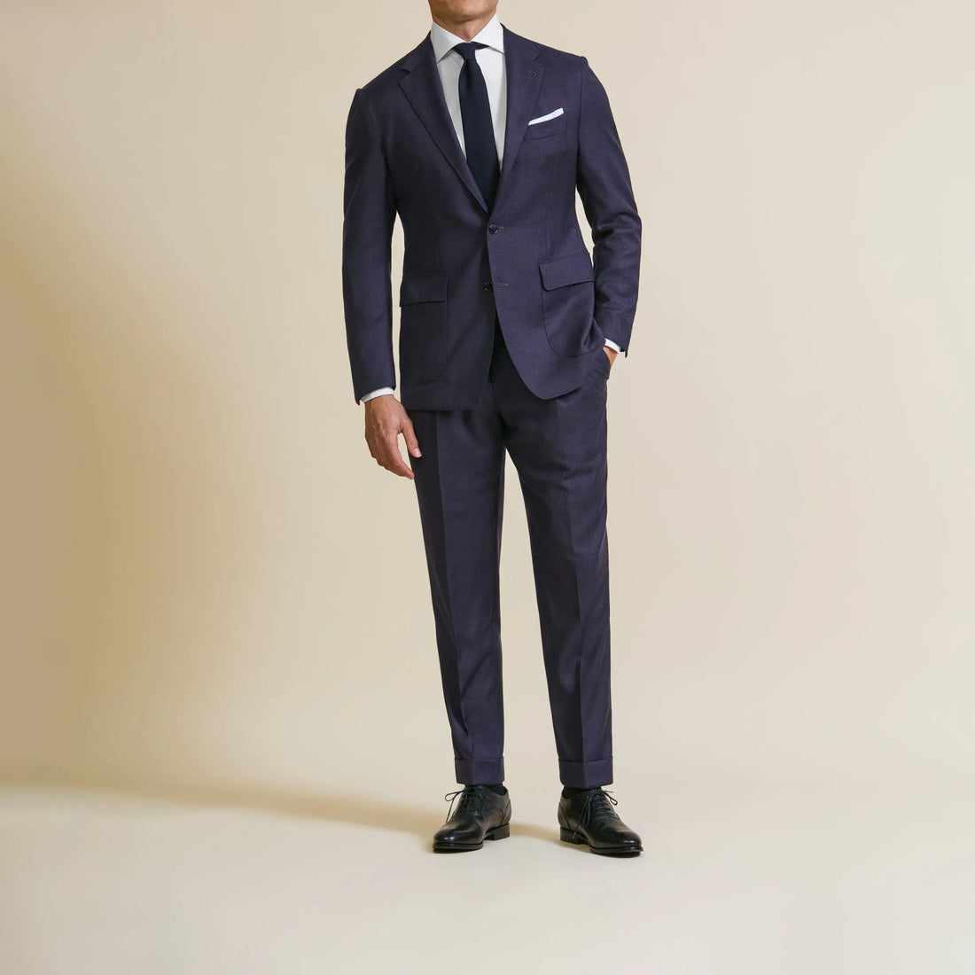 Suit - Loro Piana Aubergine Wool Glencheck 5948 OMJ Clothing