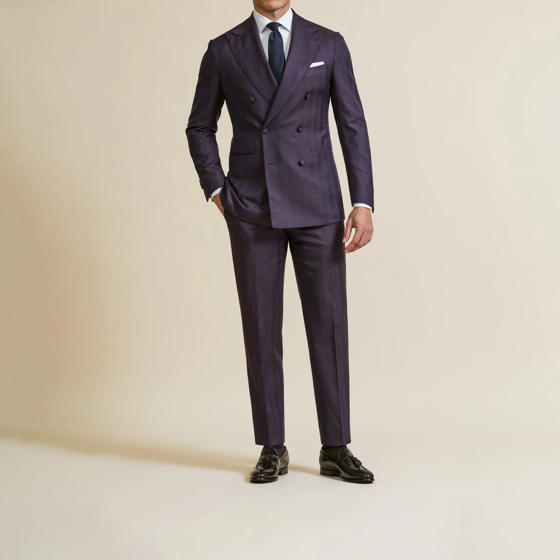 Suit - Aubergine Natural Bi-Stretch s130 Wool Solaro Herringbone 5949 OMJ Clothing