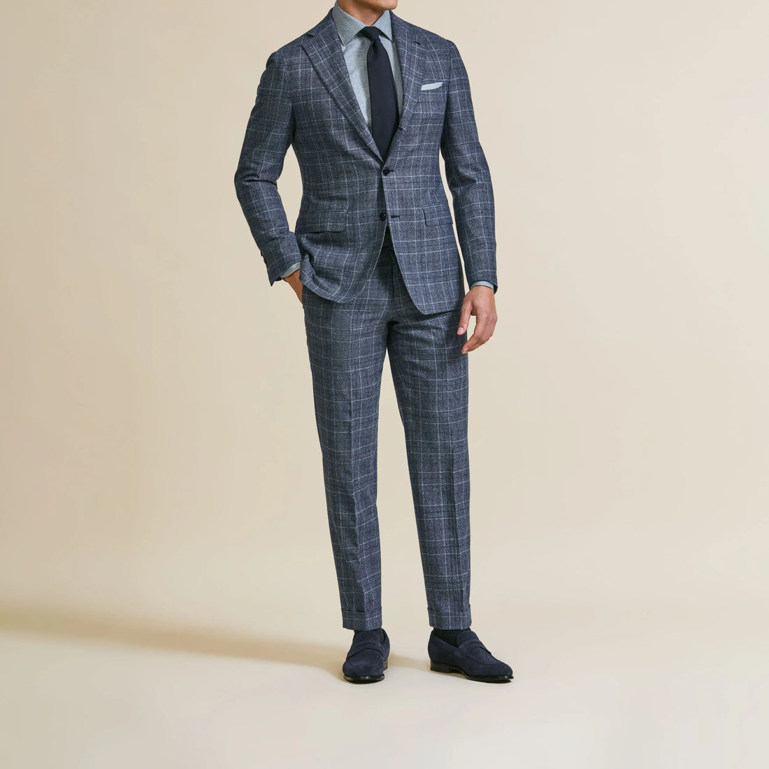 Suit - Dark Blue Natural Bi-Stretch s130 Wool Glencheck 5955 OMJ Clothing