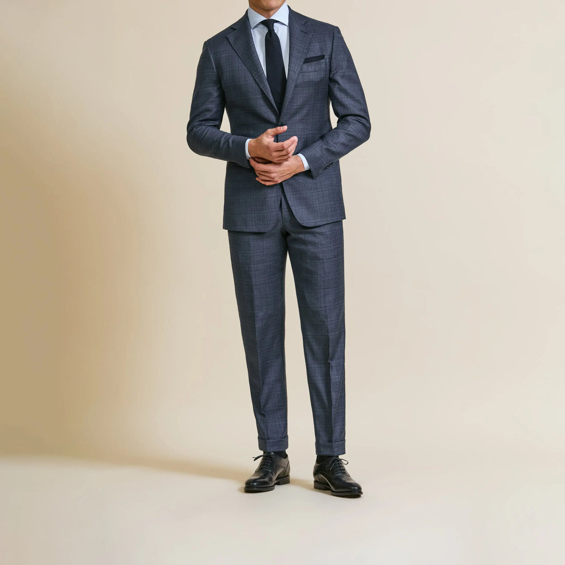 Suit - Loro Piana Slate Blue Wool Sharkskin with Check 5956 OMJ Clothing