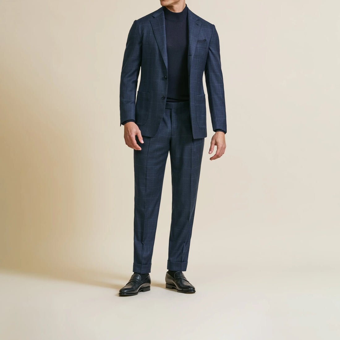 Suit - Loro Piana Neopolitan Blue Wool with Micro-Check 5957 OMJ Clothing