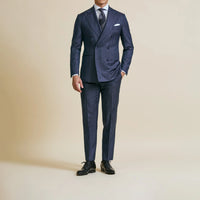 Suit - Dark Blue Natural Bi-Stretch s130 Wool Solaro Herringbone 5958 OMJ Clothing