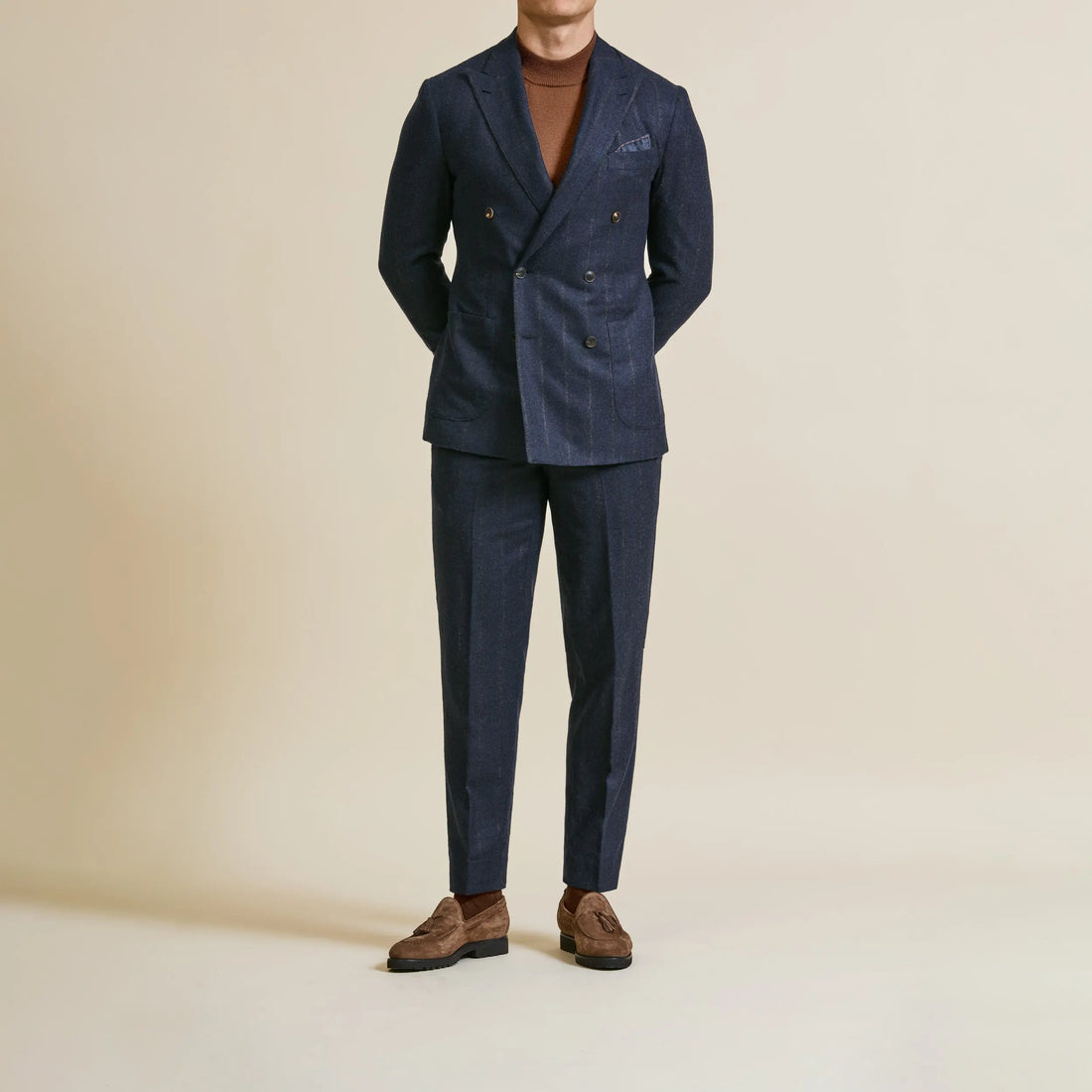 Suit - Navy Alpaca Wool Blend with Cinnamon Stripe 5960 OMJ Clothing