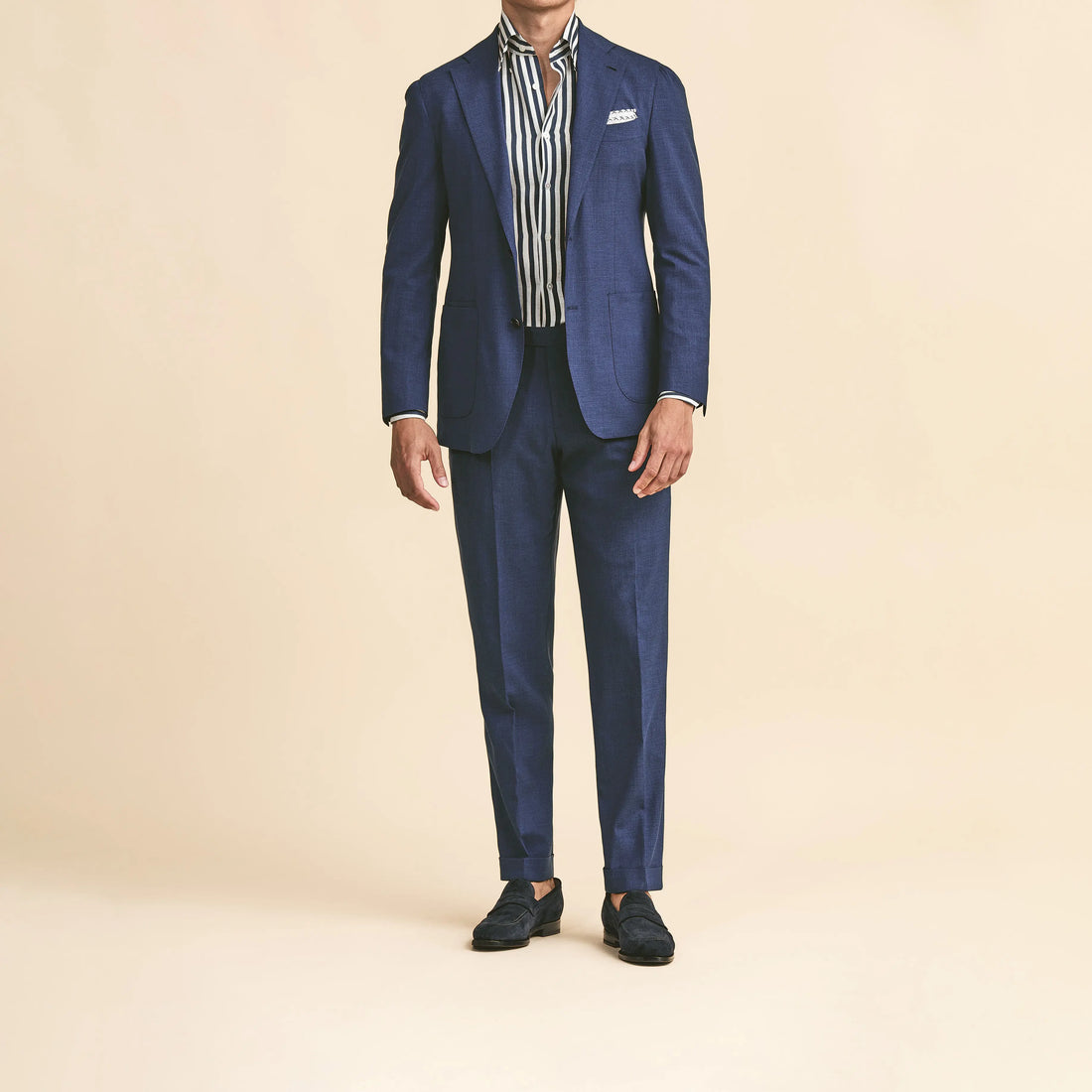 Sport Coat - Blue Stretch Wool-Silk-Linen Plain Weave Fabric by Loro Piana 6006 OMJ Clothing