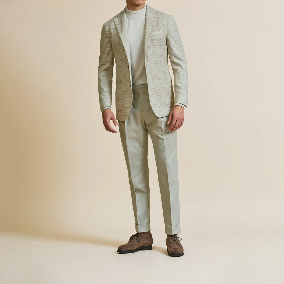 Sport Coat - Loro Piana Sand & Off-White Wool-Cashmere Glencheck 9054 OMJ Clothing