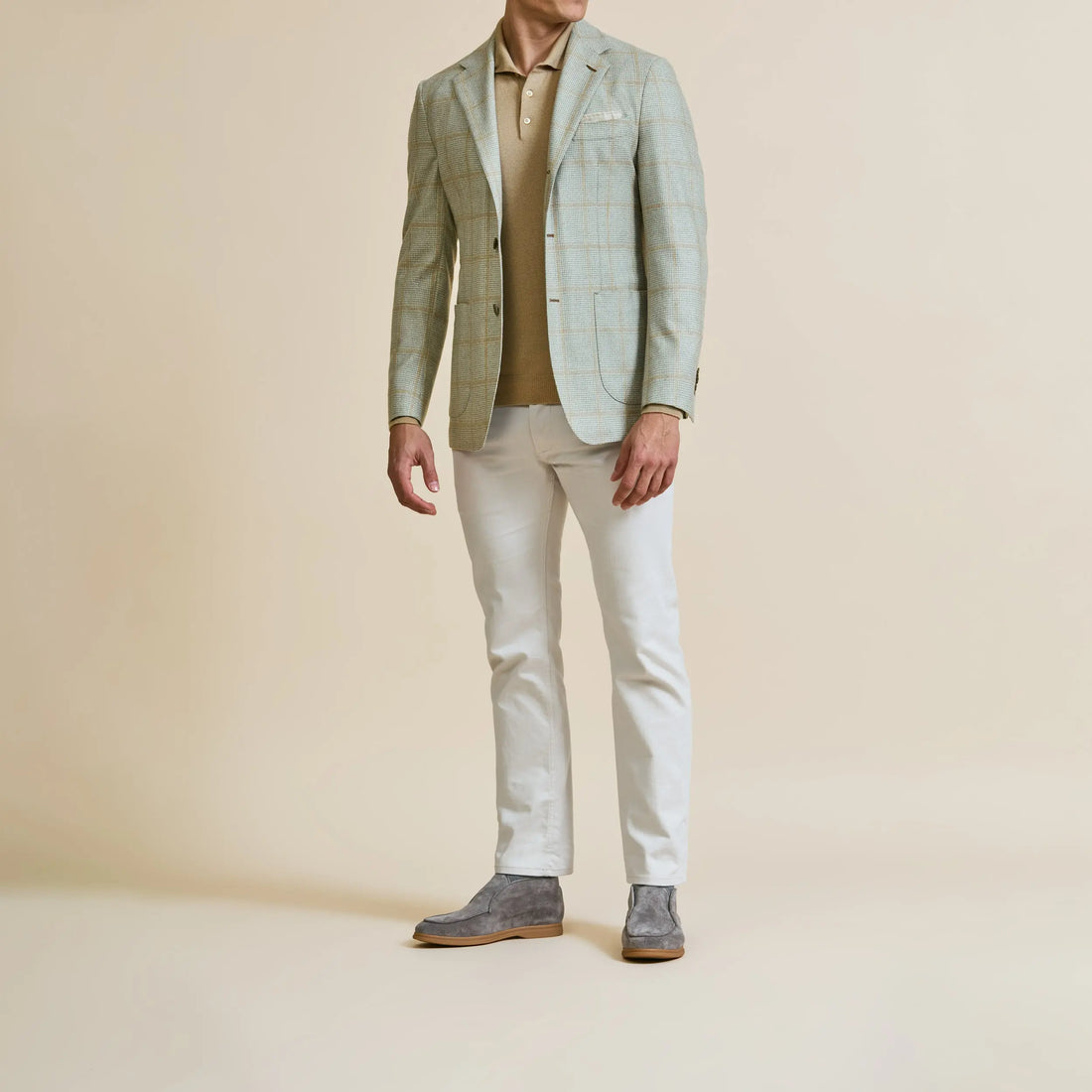 Sport Coat -  Light Grey Wool Hounds tooth with Camel Windowpane 9068 OMJ Clothing