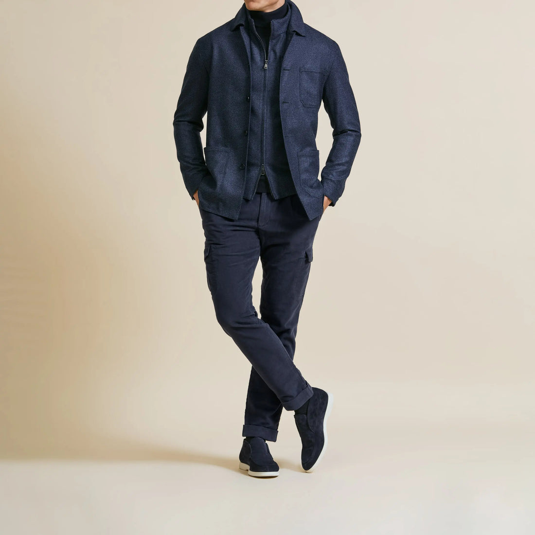 Sport Coat - Loro Piana Dark Blue Stretch Wool with Micro-Dots 9076 OMJ Clothing