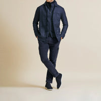 Sport Coat - Loro Piana Dark Blue Stretch Wool with Micro-Dots 9076 OMJ Clothing
