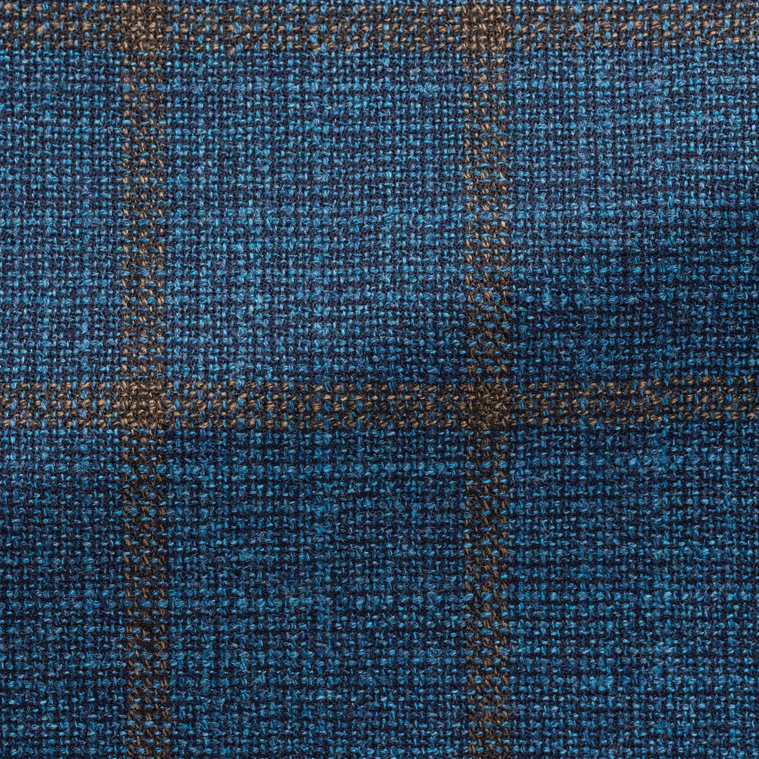 Sport Coat - Loro Piana Aqua Blue Wool with Brown Windowpane 9089 OMJ Clothing