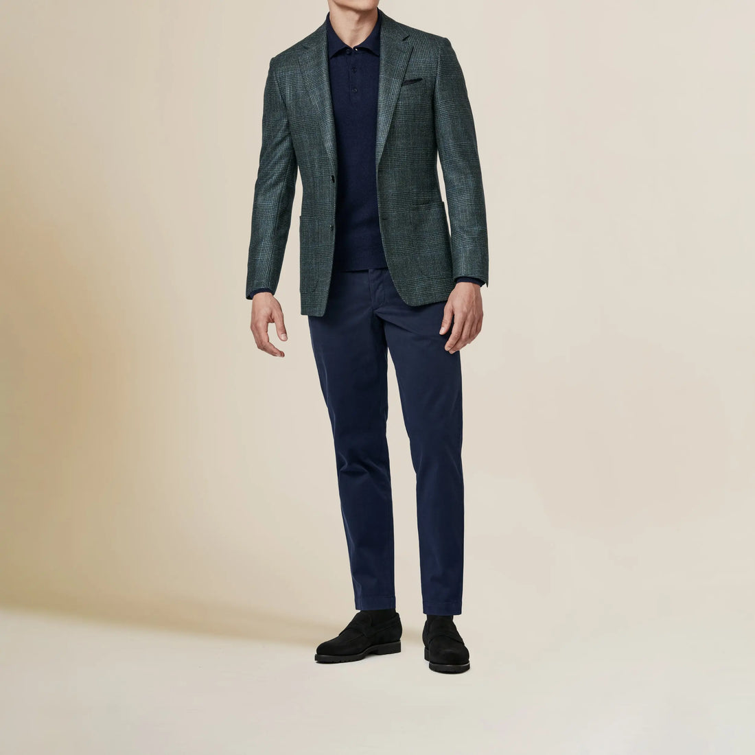 Sport Coat - Green-Midnight Blue Wool-Silk-Cashmere Glendcheck with Blue Check by Loro Piana9097 OMJ Clothing