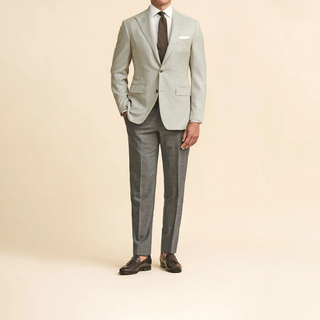 Sport Coat - Taupe S150 Wool with Ivory Micro-design Fabric by Loro Piana 9099 OMJ Clothing