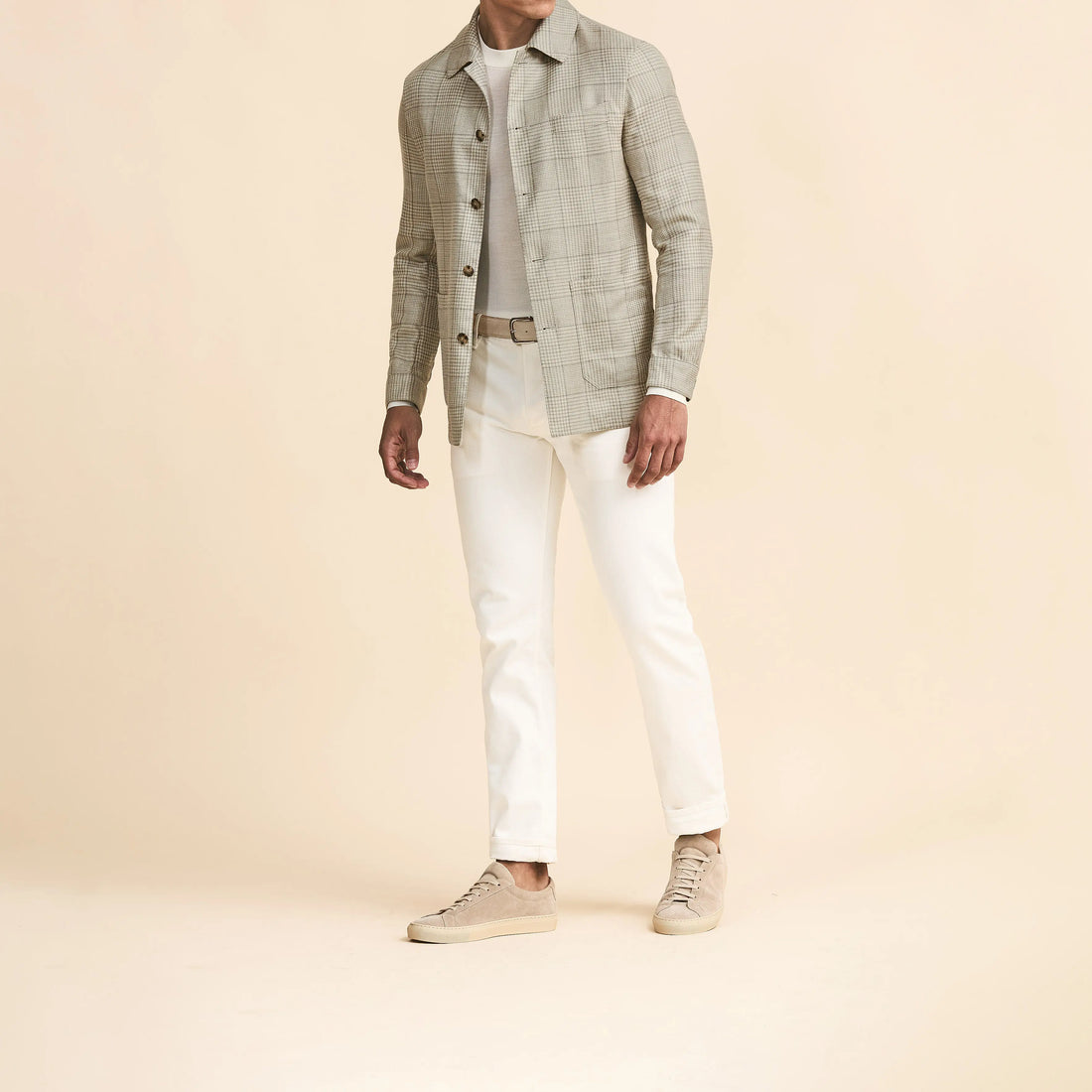 Sport Coat - Sand Wool-Silk-Linen with Grey Check by Loro Piana 9100 OMJ Clothing