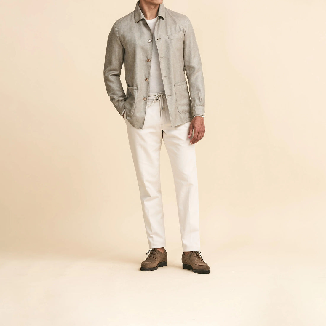 Sport Coat - Light Beige Wool-Silk-Linen Herringbone 9102 OMJ Clothing