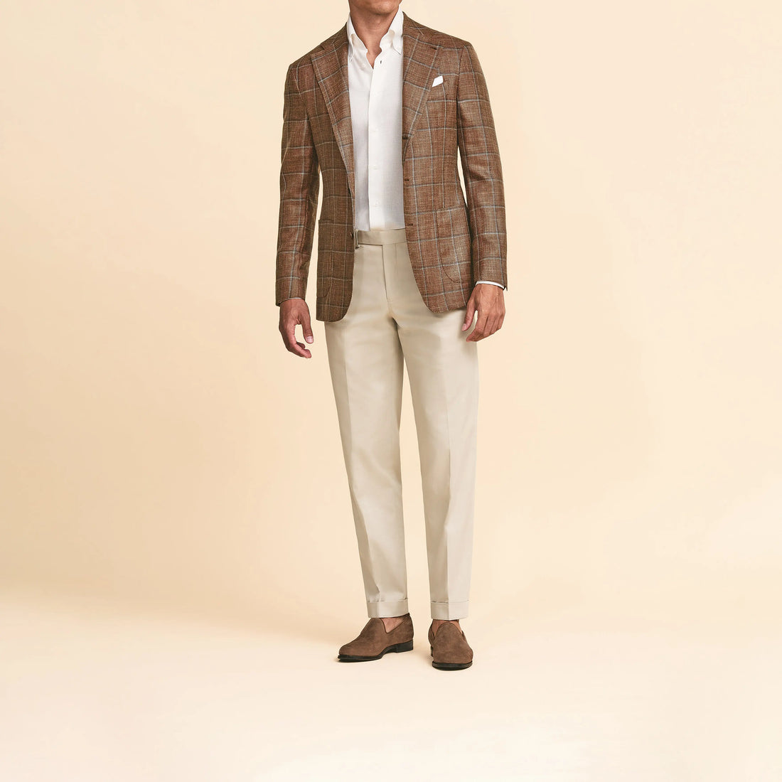 Sport Coat - Chesnut Brown Wool-Silk-Linen with Light Grey Windowpane 9109 OMJ Clothing
