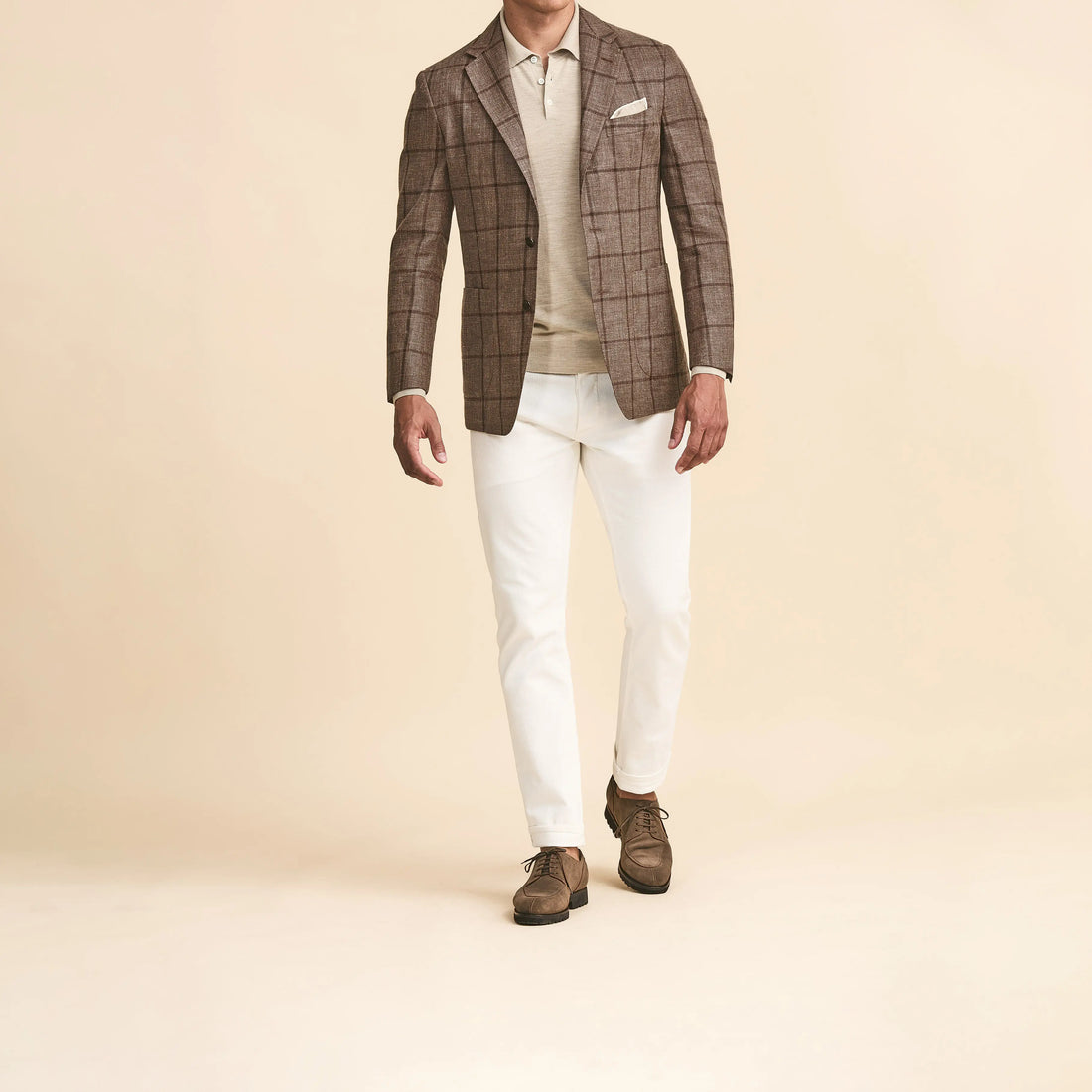 Sport Coat - Brown Linen-Wool with Tonal Windowpane 9111 OMJ Clothing