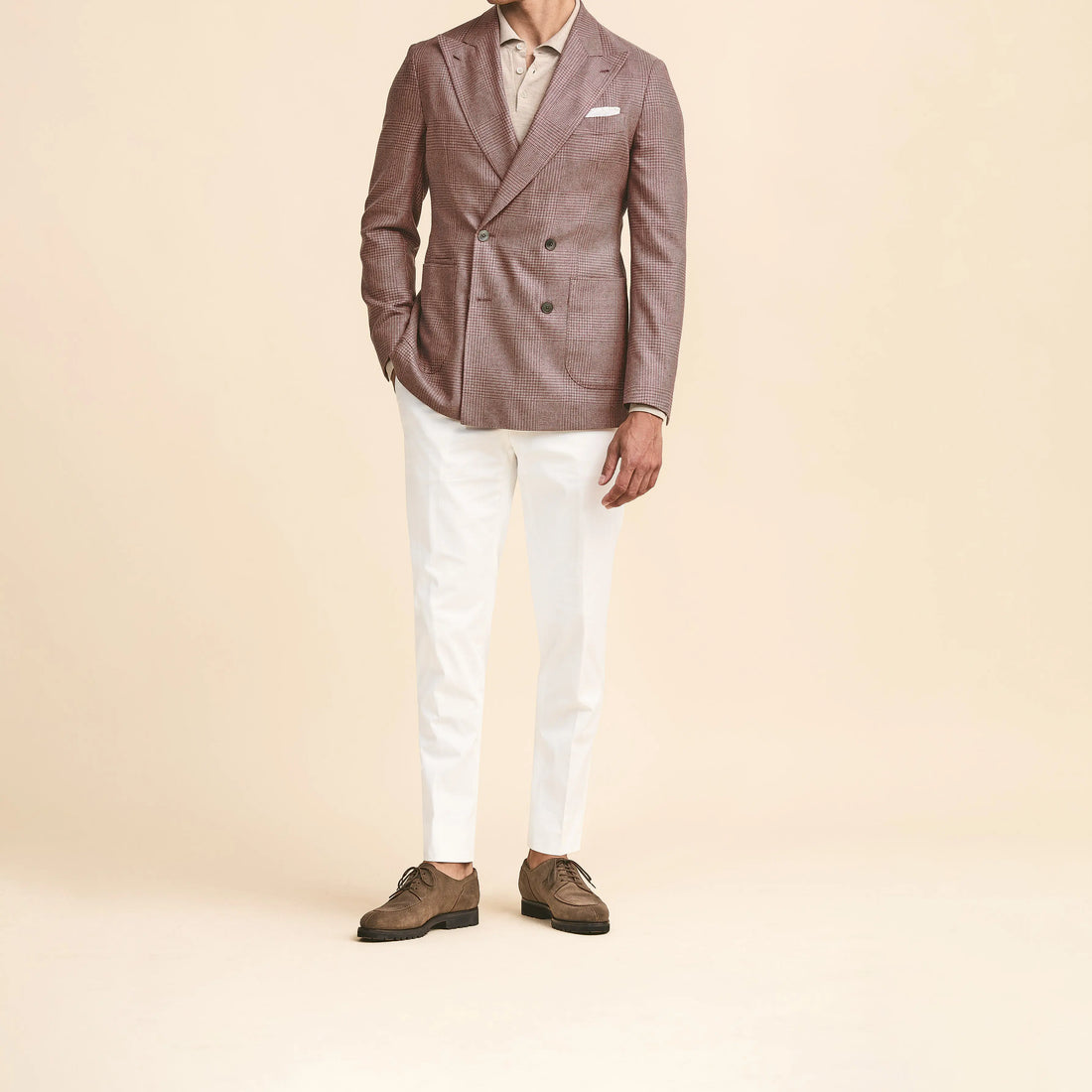 Sport Coat - Mauve Light Pink Silk Glencheck 9112 OMJ Clothing
