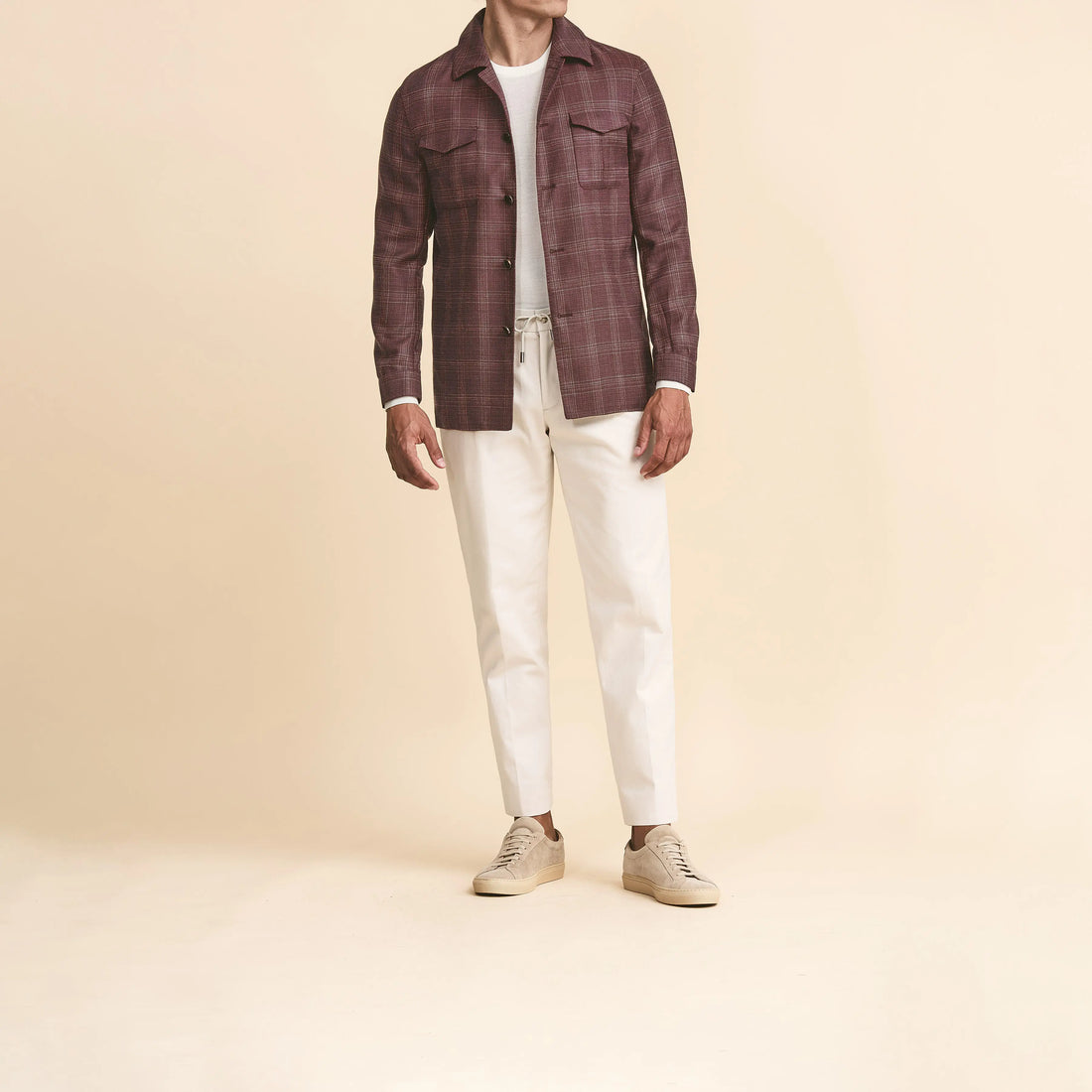 Sport Coat - Aubergine Wool-Silk Linen with Subtle Check OMJ Clothing