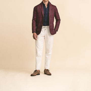 Sport Coat - Burgundy Wool, Silk, & Linen Glen Plaid with Black Overcheck 9115