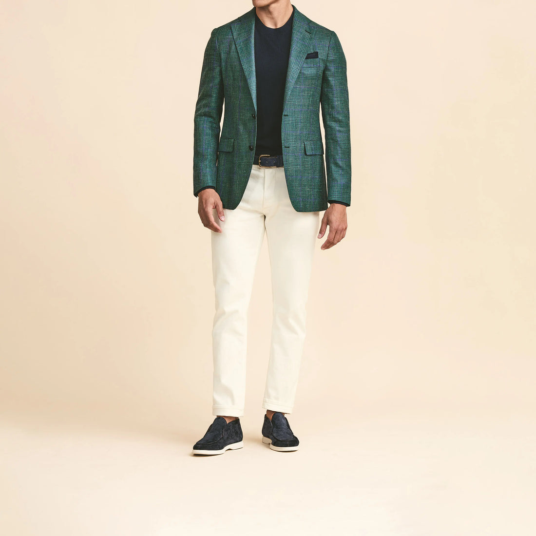 Sport Coat - Green Wool-Silk-Linen Check with Blue Overcheck by Loro Piana 9122 OMJ Clothing