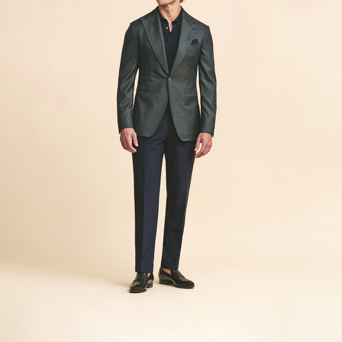 Sport Coat - Navy-Green S150 Wool with Micro-Design by Loro Piana 9123 OMJ Clothing