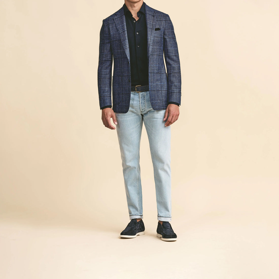 Sport Coat - Indigo Wool-Silk-Linen with Navy Glencheck fabric by Loro Piana 9129 OMJ Clothing