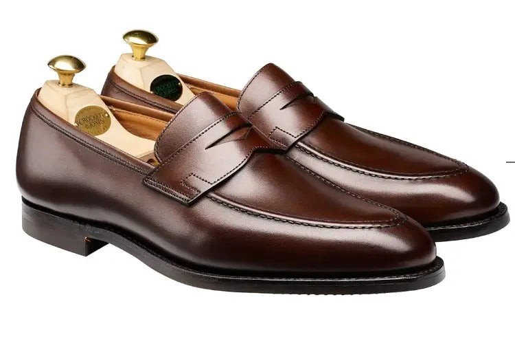 Crockett & Jones Sydney Penny Loafer in Dark Brown Burnished Calf OMJ Clothing