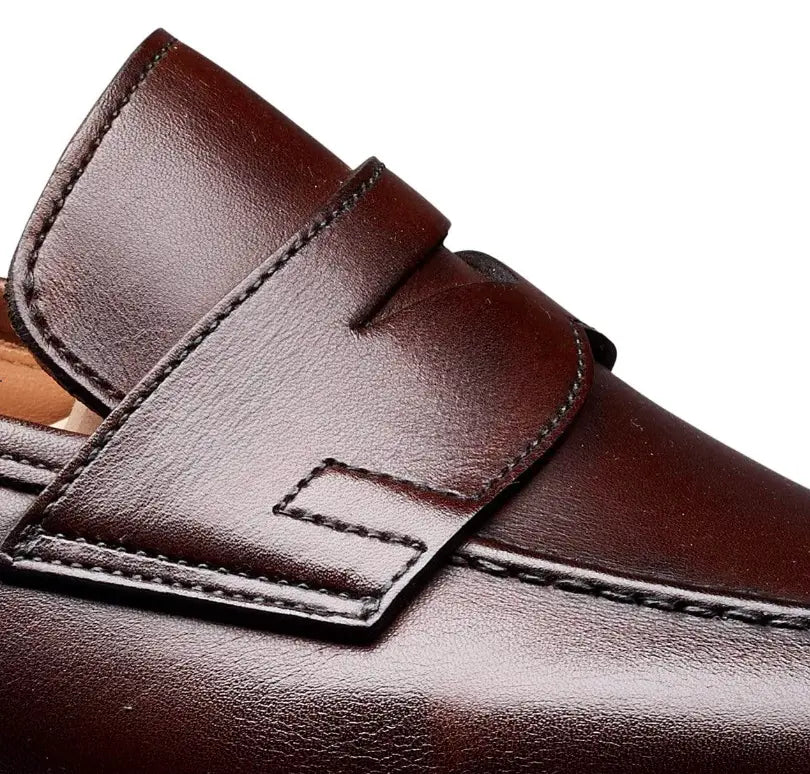 Crockett & Jones Sydney Penny Loafer in Dark Brown Burnished Calf OMJ Clothing