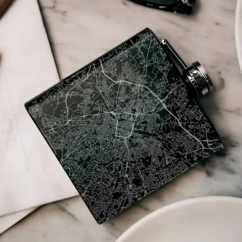 Charlotte NC Map Hip Flask in Matte Black JACE.design