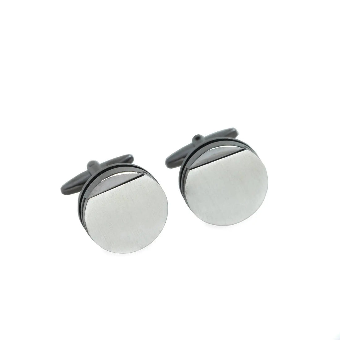 Rhodium Plated Gunmetal Round Cufflinks BeyBerk International