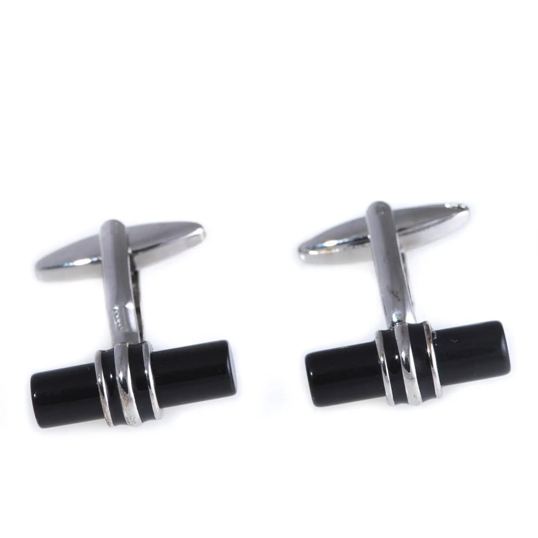 Rhodium-plated Round Black Bar Cufflinks BeyBerk International