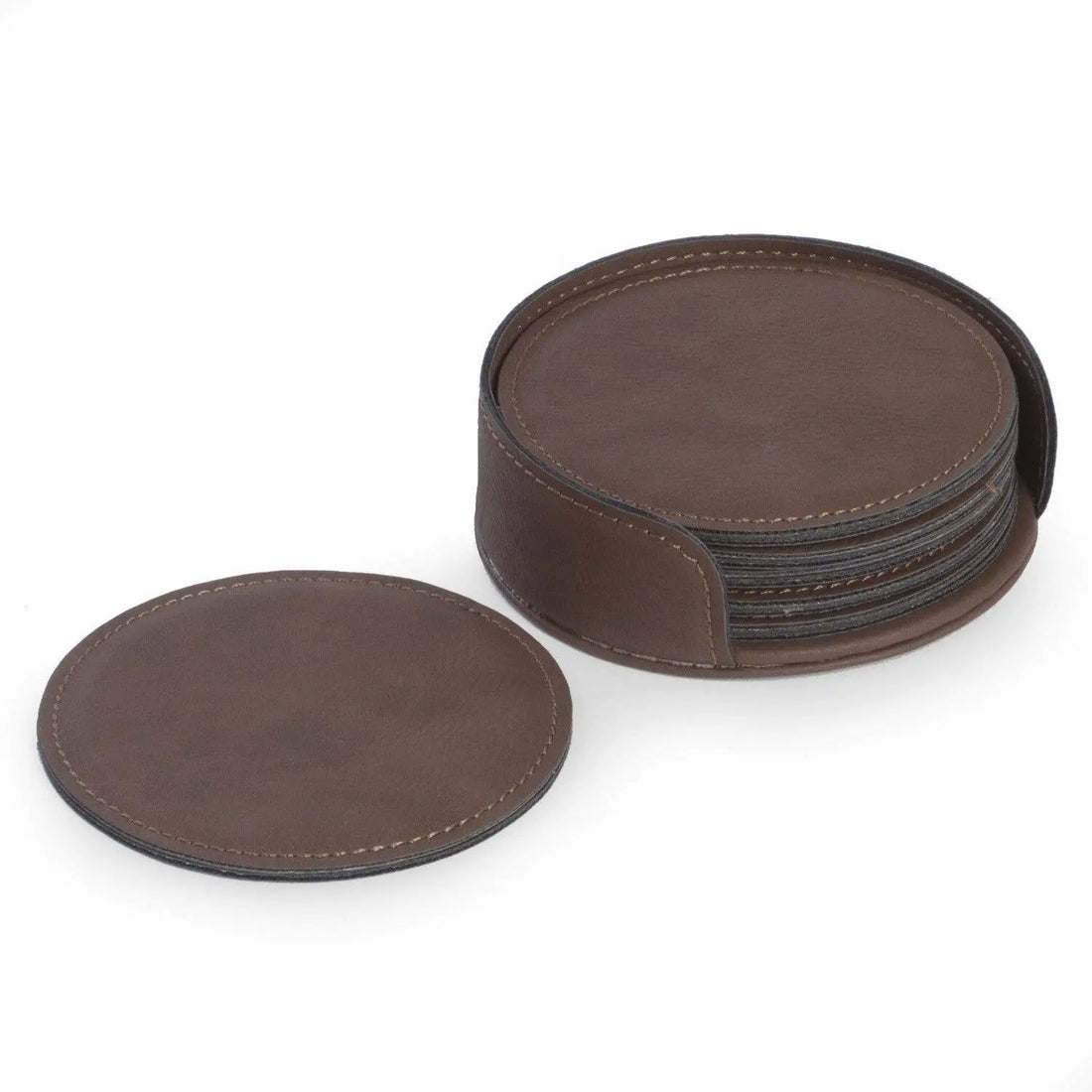 6 Coaster Set with Holder in Vintage Rustic Brown BeyBerk International